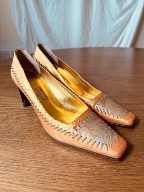 Archival Christian Lacroix 90s Runway Aesthetic Bronze Metallic Pumps Sz 38.5